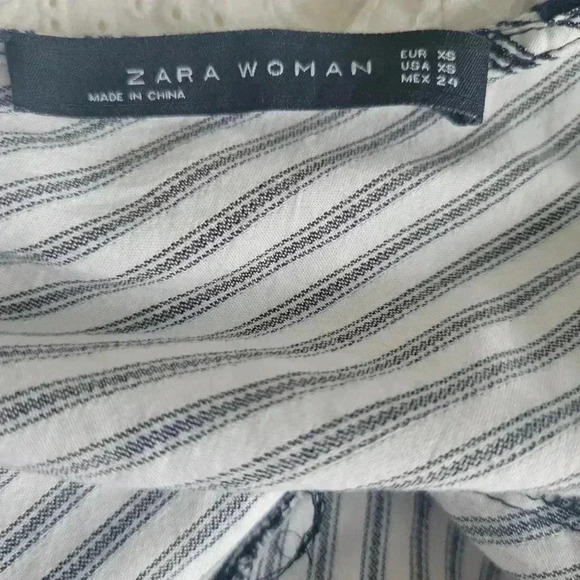 EUC Zara XS Lace Bell Sleeve Striped Tie Back Blouse - Picture 6 of 6